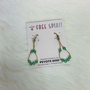 NWT Peyote Bird Free Spirit Earrings Gold Tone Green Beads 1.5" Southwestern Jew